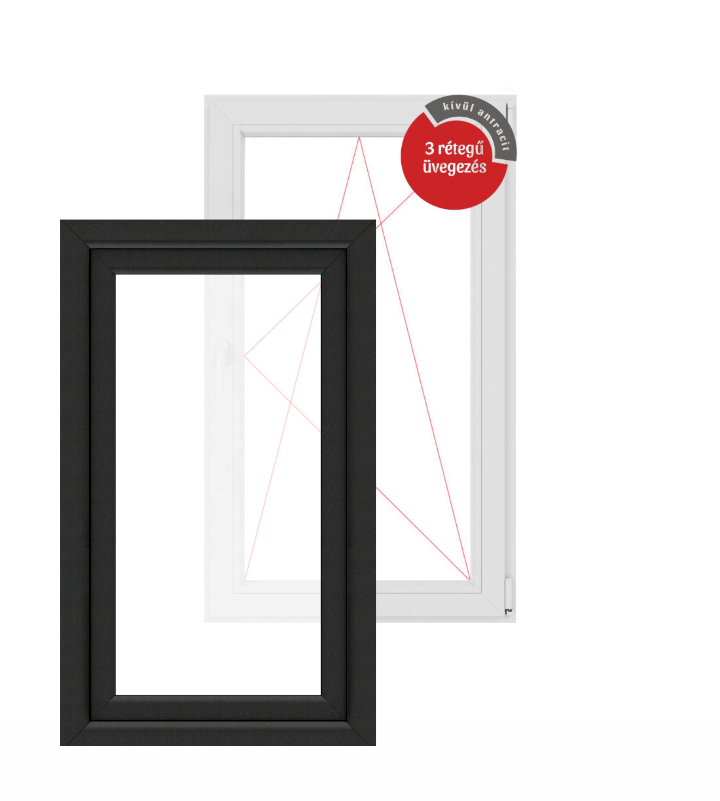 90x150 cm, műanyag bukó-nyíló ablak, jobbos, kívül antracit